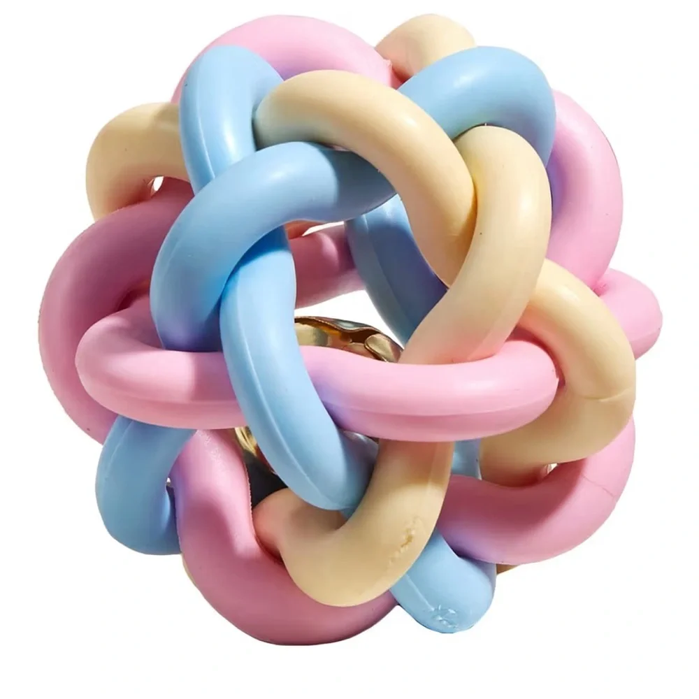 🩵 Pastel Interlocking Knot Ball Toy with Center Bell for Dogs and Cats